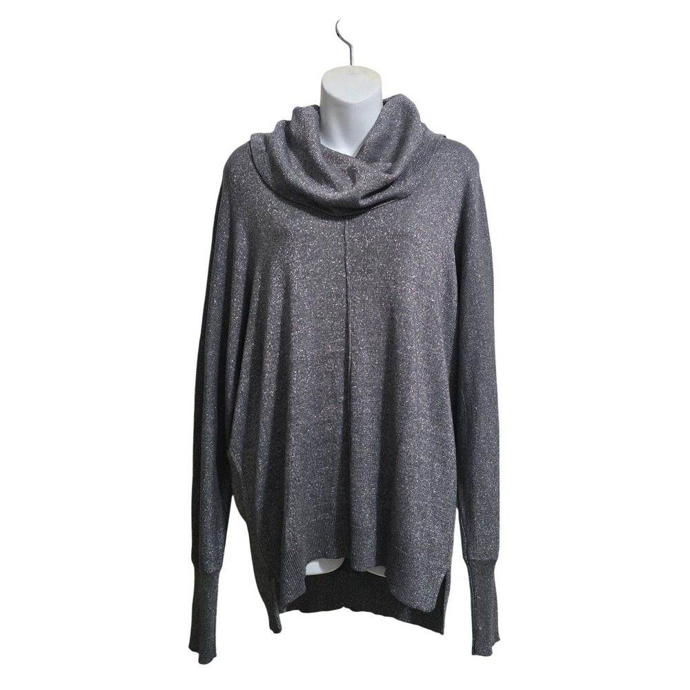 Joseph A Silver Metallic Cowl Neck Dolman Sleeve Tunic Sweater Sz L